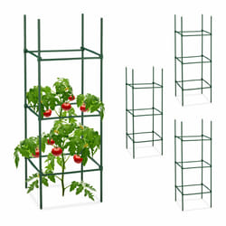 Tuteurs, lot de 4, HxLxP : 90 x 32 x 32 cm, fleurs et légumes, métal, plastique, aide à la croissance, vert - Relaxdays