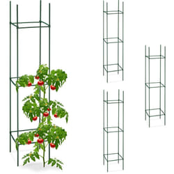 Relaxdays - Tuteurs, lot de 4, HxLxP : 150 x 32 x 32 cm, fleurs et légumes, métal, plastique, aide à la croissance, vert