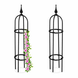 Trellis obélisque, lot de 2, 70 m de hauteur,pour plantes grimpantes, en métal, stable, tour pour rosier, noir - Relaxdays