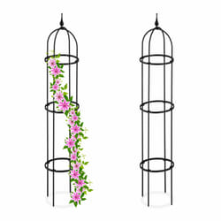 Trellis obélisque, lot de 2, 130 m de hauteur, plantes grimpantes, en métal, stable, tour pour rosier, noir - Relaxdays