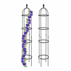 Trellis obélisque, lot de 2, 160 m de hauteur, plantes grimpantes, en métal, stable, tour pour rosier, noir - Relaxdays
