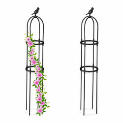 Trellis obélisque, lot de 2, 126 m de hauteur, plantes grimpantes, en métal, stable, tour pour rosier, noir - Relaxdays