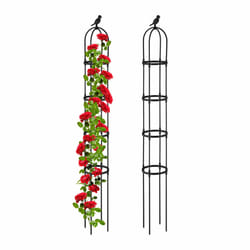 Relaxdays Trellis obélisque, lot de 2, 188x24 cm de hauteur, plantes grimpantes, en métal, stable, tour rosier, noir