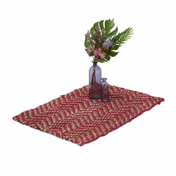 Relaxdays - Tapis en jute, tissé main, fibres naturelles, 60 x 90 cm, pour l'entrée, la chambre ou la cuisine, rouge/beige