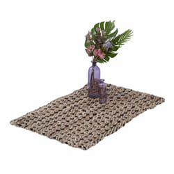 Relaxdays - Tapis en jute, tissé main, fibres naturelles, 60 x 90 cm, pour l'entrée, la chambre ou la cuisine, beige/noir