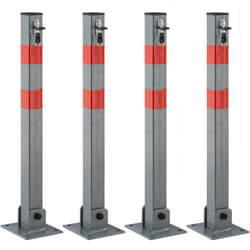 Relaxdays - Poteaux de parking, lot de 4, barrière de parking rabattable, 65 cm de haut, en acier, gris & rayures rouge, carré