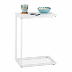 Table d'appoint en forme de c, à glisser, métal, aspect bois, hlp : 60 x 30 x 45 cm, pour salon, blanc - Relaxdays