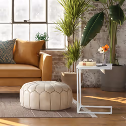 Table d'appoint en forme de c, à glisser, métal, aspect bois, hlp : 60 x 30 x 45 cm, pour salon, blanc - Relaxdays