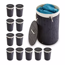 Panier à linge bambou lot de 12 corbeille linge pliante 70 L sac intérieur coton diamètre 41 cm noir