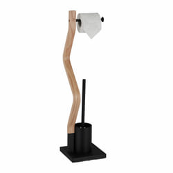 Relaxdays - Serviteur wc non fixe, porte-rouleau, brosse et son support, h x l x p : 75 x 18,5 x 18,5 cm, noir et nature