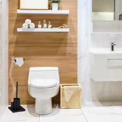 Relaxdays - Serviteur wc non fixe, porte-rouleau, brosse et son support, h x l x p : 75 x 18,5 x 18,5 cm, noir et nature