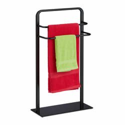 Porte-serviettes, 3 barres, fer et verre trempé, h x l x p : env. 79 x 45 x 20 cm, pour salle de bain, noir - Relaxdays