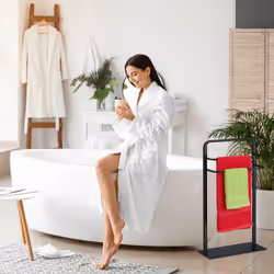 Porte-serviettes, 3 barres, fer et verre trempé, h x l x p : env. 79 x 45 x 20 cm, pour salle de bain, noir - Relaxdays