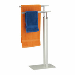 Porte-serviettes autoportant, 2 barres, sèche-serviette salle de bain, acier, hlp : 78x44x20 cm, blanc/argenté - Relaxdays