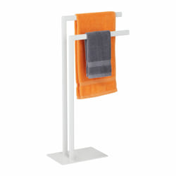 Porte-serviettes non fixe, 2 barres, acier, h x l x p : env. 81 x 48 x 20 cm, pour salle de bain, blanc - Relaxdays