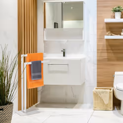 Porte-serviettes non fixe, 2 barres, acier, h x l x p : env. 81 x 48 x 20 cm, pour salle de bain, blanc - Relaxdays