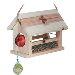 Relaxdays - Mangeoire d'extérieur pour oiseaux, support boules de graisse, porte-pommes, HxLxP env. 24x31x20 cm, nature