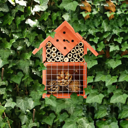 Relaxdays Maison à insectes, hôtel à insectes, à suspendre, non-traité, coléoptères, HxLxP : 21x17,5x9 cm, bois, orange