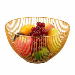Corbeille à fruits en métal, convient aussi aux légumes et au pain, moderne, h x d : env. 14 x 25 cm, dorée - Relaxdays