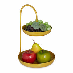Relaxdays Présentoir à gâteaux, 2 étages, métal, HxLxP : 31x23x20 cm, plateau pour fruits, légumes et biscuits, doré