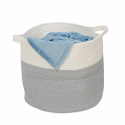Panier de rangement en coton, corbeille à linge, avec anses, pliable, h x d : 37 x 41 cm, gris et blanc - Relaxdays