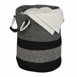 Relaxdays - Panier de rangement, coton, HxLxP : 40x43x33 cm, corbeille à linge pliable, poignées, bohème, anthracite/noir