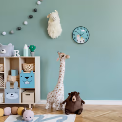 Relaxdays - Horloge murale, analogique, design animalier, lama, ø 29,5 cm, pour chambre d'enfant, bleue