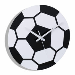 Relaxdays - Horloge murale pour les fans de football, sans nombres, ø 30 cm, chambre enfant/ado, noir et blanc