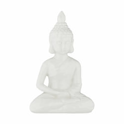 Relaxdays - Statue bouddha assis, 17 cm de haut, résistante aux intempéries et au gel, pour salon & jardin, blanche