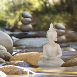 Relaxdays - Statue bouddha assis, 17 cm de haut, résistante aux intempéries et au gel, pour salon & jardin, blanche