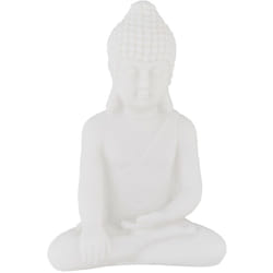 Relaxdays - Statue bouddha assis, 17 cm de haut, résistante aux intempéries et au gel, pour salon & jardin, blanche