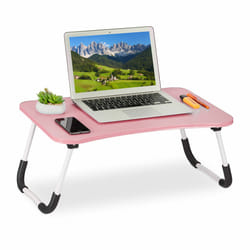 Relaxdays - Table de lit, tablette canapé, HxLxP : 26x63x40 cm, support pliable pour ordinateur portable, mdf et fer, rose