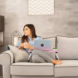 Relaxdays - Table de lit, tablette canapé, HxLxP : 26x63x40 cm, support pliable pour ordinateur portable, mdf et fer, rose