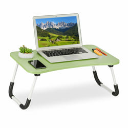 Relaxdays - Table de lit, tablette canapé, HxLxP : 26x63x40 cm, support pliable pour ordinateur portable, mdf et fer, vert