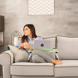 Relaxdays - Table de lit, tablette canapé, HxLxP : 26x63x40 cm, support pliable pour ordinateur portable, mdf et fer, vert