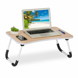 Relaxdays Table de lit, tablette canapé, HxLxP : 26x63x40 cm, support pliable, ordinateur portable, MDF, fer, brun clair