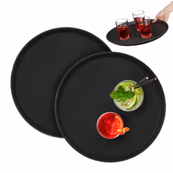 Relaxdays Lot de 2 plateaux de service ronds diamètre de 40 cm surface antidérapante restaurant noir