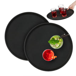 Relaxdays Lot de 2 plateaux de service ronds diamètre de 40 cm surface antidérapante restaurant noir