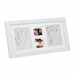 Relaxdays - Lot cadre photo et moulage pour bébé, empreinte main & pied, 2 photos, h x l : 18 x 35 cm, blanc