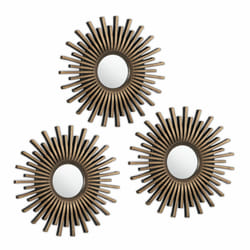 Relaxdays - Lot de 3 miroirs, forme ronde motif soleil, diamètre de 25 cm, décoration, cadre en plastique, doré
