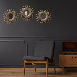 Relaxdays - Lot de 3 miroirs, forme ronde motif soleil, diamètre de 25 cm, décoration, cadre en plastique, doré