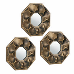 Relaxdays - Lot de 3 miroirs, octogone avec ornements, diamètre de 25 cm, décoration, cadre en plastique, doré