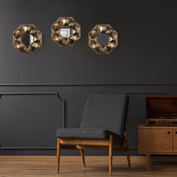 Relaxdays - Lot de 3 miroirs, octogone avec ornements, diamètre de 25 cm, décoration, cadre en plastique, doré