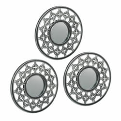 Relaxdays - Lot de 3 miroirs, forme ronde avec ornements, diamètre : 25 cm, intérieur, décoration, vintage, argenté - gris