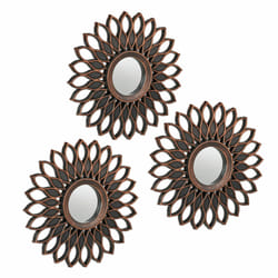 Relaxdays - Lot de 3 miroirs, décoration florale avec ornements, diamètre de 25 cm, cadre en plastique, bronze - noir