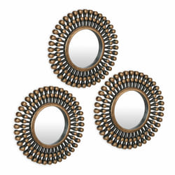Relaxdays - Lot de 3 miroirs, forme ronde et motif soleil, diamètre de 25 cm, décoration, cadre en plastique, doré - noir