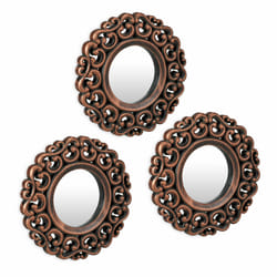 Relaxdays - Lot de 3 miroirs, décoration style baroque, salon, entrée, diamètre : 25 cm, cadre en plastique, bronze - noir