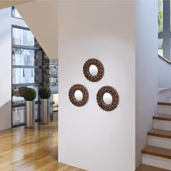 Relaxdays - Lot de 3 miroirs, décoration style baroque, salon, entrée, diamètre : 25 cm, cadre en plastique, bronze - noir