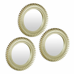 Relaxdays Lot de 3 miroirs, forme ronde avec ornements, salon, diamètre de 25 cm, décoration, cadre en plastique, doré