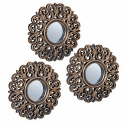 Relaxdays - Lot de 3 miroirs, décoration baroque, salon, entrée, diamètre de 25 cm, cadre en plastique, bronze - noir